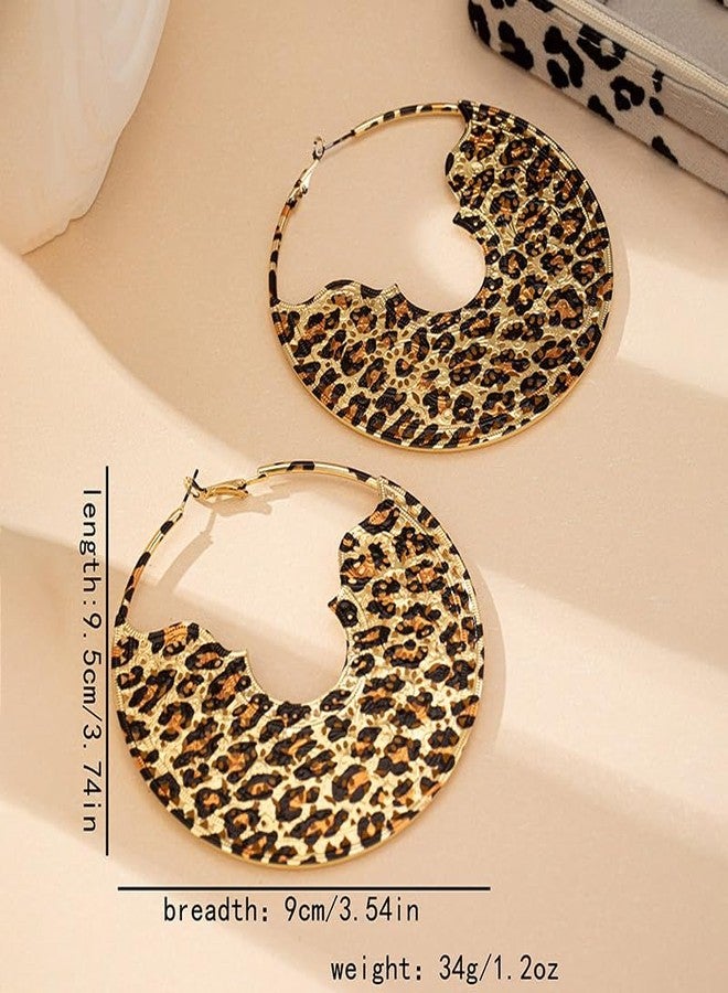 MarveBard Leopard Print Earrings for Women Vintage Leopards Print Hoop Earrings 90s Large Bamboo Hoop Earrings Hypoallergenic Statement Hoop Earring Trendy Birthday Party Wedding Jewelry (Leopard Print2) - Image 4